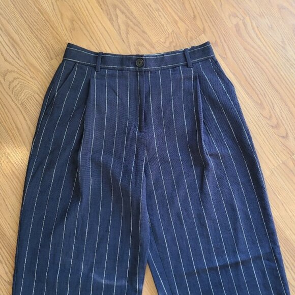 NEW! M.M. LaFLEUR FITZ PLEATED TROUSERS PANTS WOVEN PINSTRIPE HIGH RISE sz 6 - Picture 3 of 8